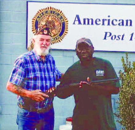 Jerry Ross (right) was the winner of the 22-lever action Henry rifle in this year’s American Post 142 raffle. The winning ticket was drawn at the Nov. 12 Veterans Appreciation Day. The rifle was presented to Ross by Post Commander Russell Curry who thanked everyone who bought tickets and made the fundraiser a success.
